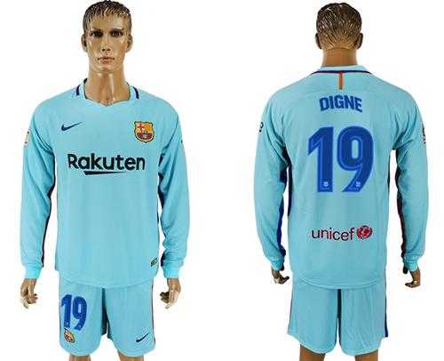 Barcelona #19 Digne Away Long Sleeves Soccer Club Jersey