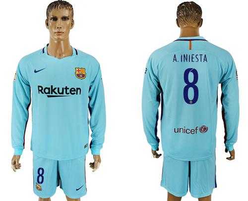 Barcelona #8 A.Iniesta Away Long Sleeves Soccer Club Jersey