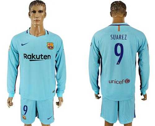 Barcelona #9 Suarez Away Long Sleeves Soccer Club Jersey