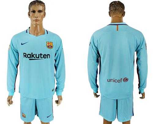 Barcelona Blank Away Long Sleeves Soccer Club Jersey