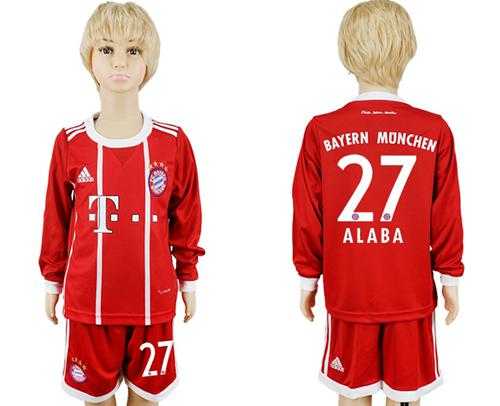 Bayern Munchen #27 Alaba Home Long Sleeves Kid Soccer Club Jersey