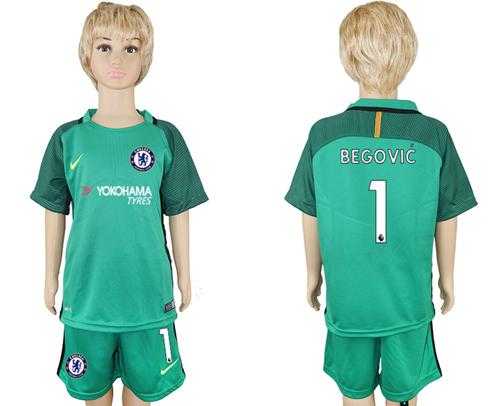 Chelsea #1 Begovic Green Kid Soccer Club Jersey