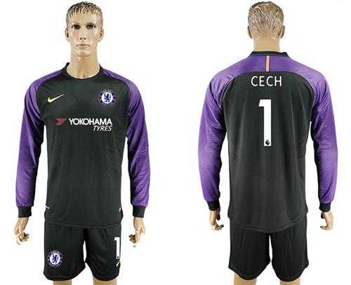 Chelsea #1 Cech Black Goalkeeper Long Sleeves Soccer Club Jersey
