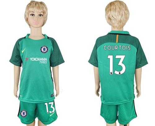 Chelsea #13 Courtois Green Kid Soccer Club Jersey