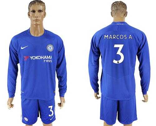 Chelsea #3 Marcos A. Home Long Sleeves Soccer Club Jersey