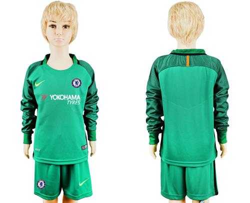 Chelsea Blank Green Goalkeeper Long Sleeves Kid Soccer Club Jersey