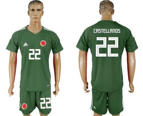 Colombia #22 Castellanos Green Goalkeeper Soccer Country Jersey