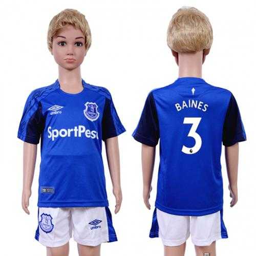 Everton #3 Baines Home Kid Soccer Club Jersey