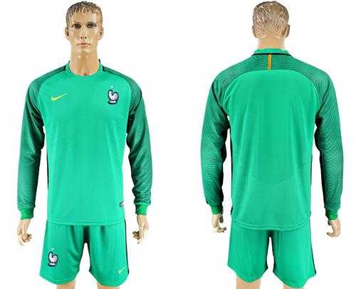 France Blank Green Goalkeeper Long Sleeves Soccer Country Jersey