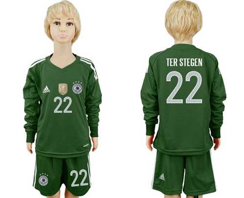 Germany #22 Ter Stegen Green Goalkeeper Long Sleeves Kid Soccer Country Jersey