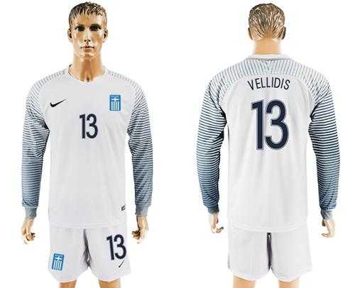 Greece #13 Vellidis White Goalkeeper Long Sleeves Soccer Country Jersey