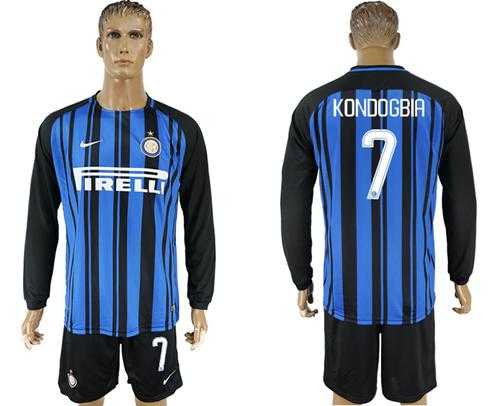 Inter Milan #7 Kondogbia Home Long Sleeves Soccer Club Jersey