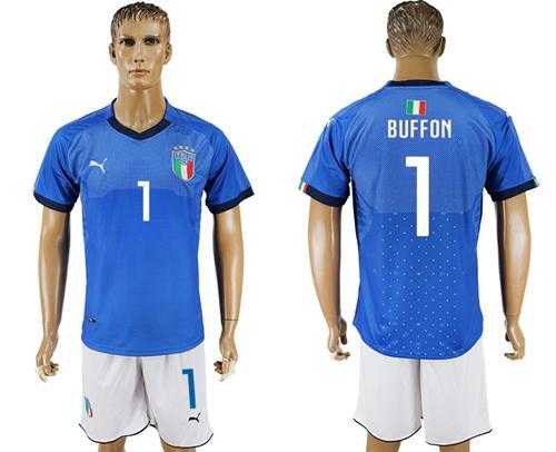 Italy #1 Buffon Blue Home Soccer Country Jersey