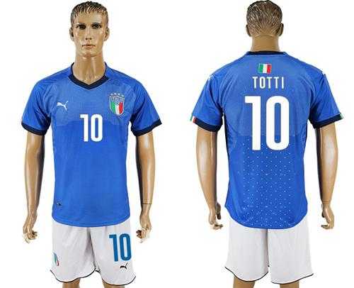 Italy #10 Totti Blue Home Soccer Country Jersey