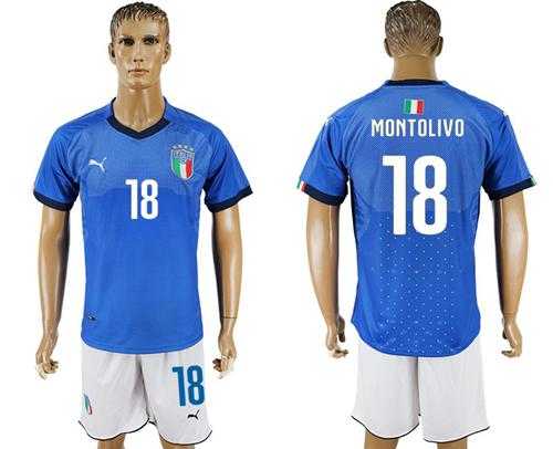 Italy #18 Montolivo Blue Home Soccer Country Jersey