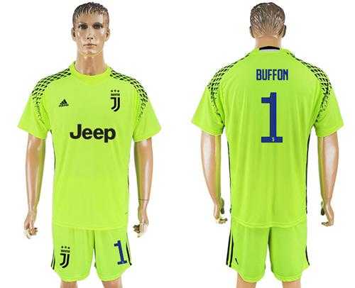 Juventus #1 Buffon Shiny Green Goalkeeper Soccer Club Jersey