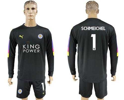 Leicester City #1 Schmeichel Black Goalkeeper Long Sleeves Soccer Country Jersey