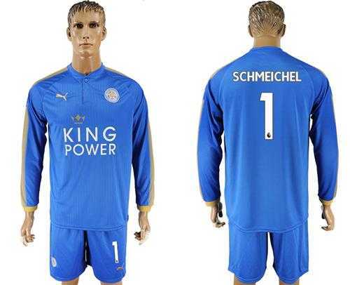 Leicester City #1 Schmeichel Home Long Sleeves Soccer Club Jersey