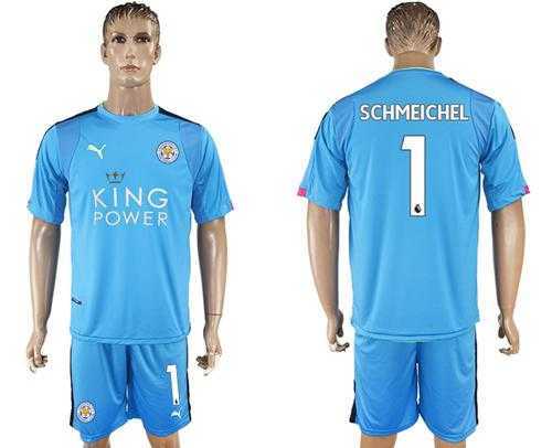 Leicester City #1 Schmeichel Light Blue Goalkeeper Soccer Club Jersey