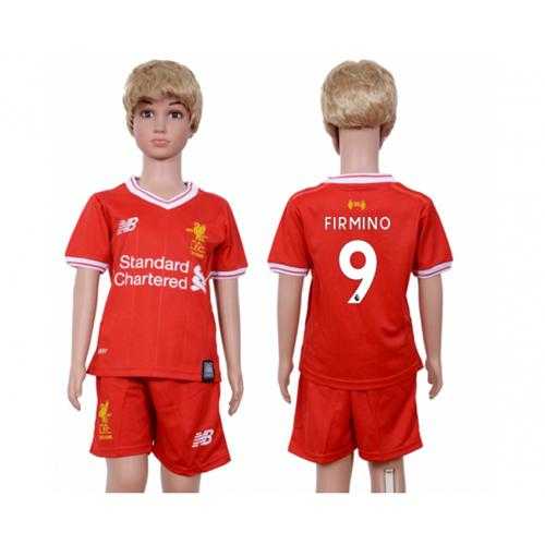 Liverpool #9 Firmino Red Home Kid Soccer Club Jersey