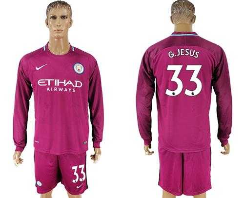 Manchester City #33 G.Jesus Away Long Sleeves Soccer Club Jersey