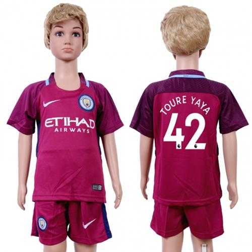 Manchester City #42 Toure YAYA Away Kid Soccer Club Jersey