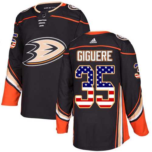 Men's Adidas Anaheim Ducks #35 Jean-Sebastien Giguere Black Home Authentic USA Flag Stitched NHL Jersey