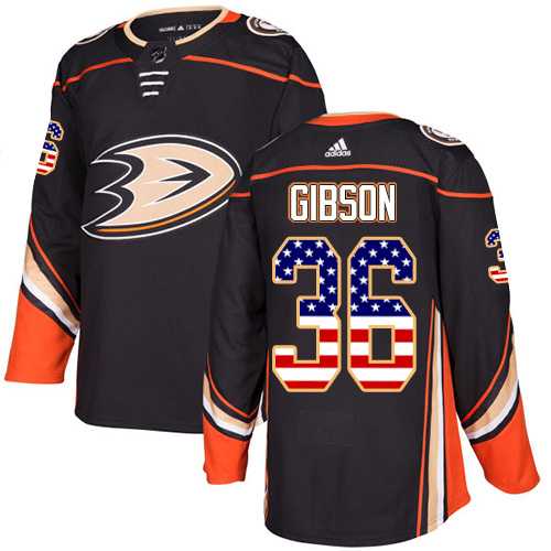 Men's Adidas Anaheim Ducks #36 John Gibson Black Home Authentic USA Flag Stitched NHL Jersey