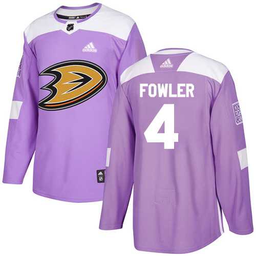 Men's Adidas Anaheim Ducks #4 Cam Fowler Purple Authentic Fights Cancer Stitched NHL Jersey
