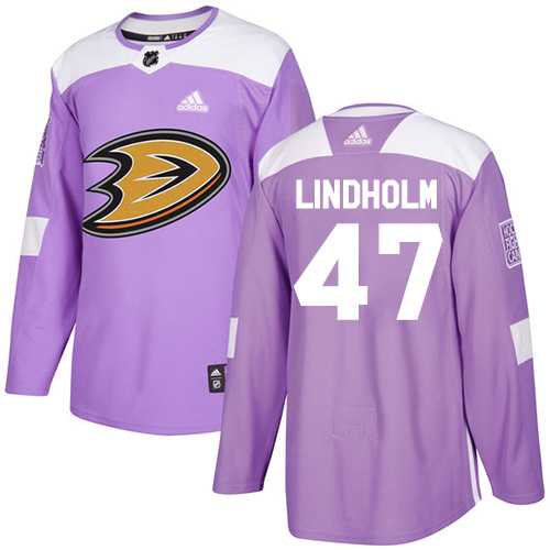 Men's Adidas Anaheim Ducks #47 Hampus Lindholm Purple Authentic Fights Cancer Stitched NHL Jersey