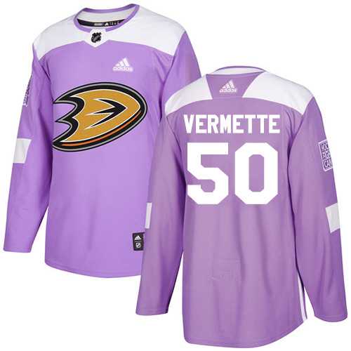 Men's Adidas Anaheim Ducks #50 Antoine Vermette Purple Authentic Fights Cancer Stitched NHL Jersey