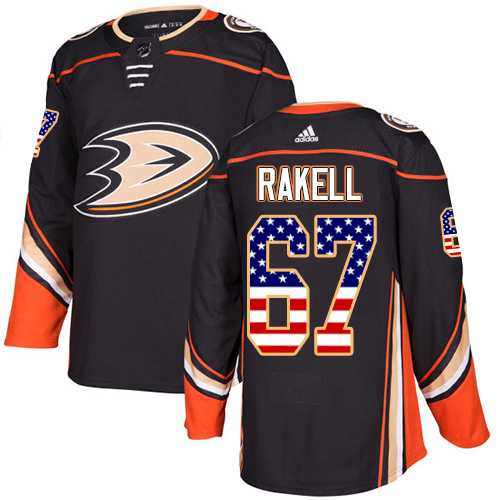 Men's Adidas Anaheim Ducks #67 Rickard Rakell Black Home Authentic USA Flag Stitched NHL Jersey