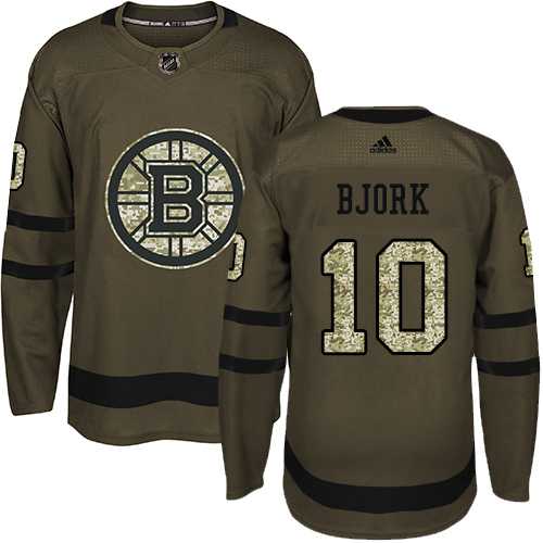 Men's Adidas Boston Bruins #10 Anders Bjork Green Salute to Service Stitched NHL