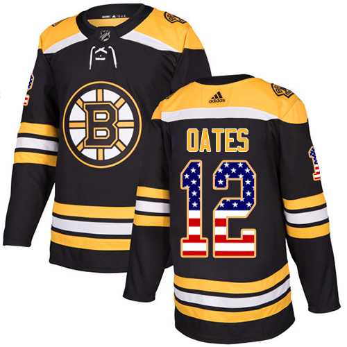 Men's Adidas Boston Bruins #12 Adam Oates Black Home Authentic USA Flag Stitched NHL Jersey