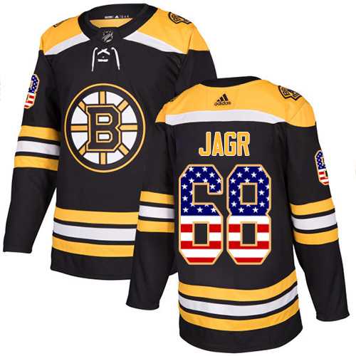 Men's Adidas Boston Bruins #68 Jaromir Jagr Black Home Authentic USA Flag Stitched NHL Jersey