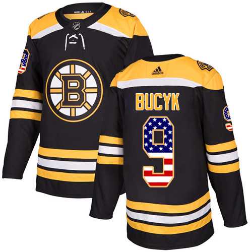 Men's Adidas Boston Bruins #9 Johnny Bucyk Black Home Authentic USA Flag Stitched NHL Jersey