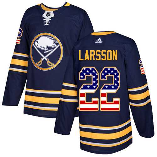 Men's Adidas Buffalo Sabres #22 Johan Larsson Navy Blue Home Authentic USA Flag Stitched NHL Jersey