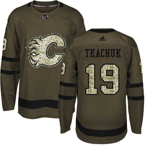 Men's Adidas Calgary Flames #19 Matthew Tkachuk Green Salute to Service Stitched NHL