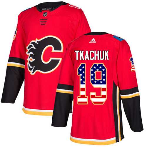 Men's Adidas Calgary Flames #19 Matthew Tkachuk Red Home Authentic USA Flag Stitched NHL Jersey