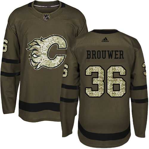 Men's Adidas Calgary Flames #36 Troy Brouwer Green Salute to Service Stitched NHL