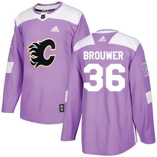Men's Adidas Calgary Flames #36 Troy Brouwer Purple Authentic Fights Cancer Stitched NHL Jersey