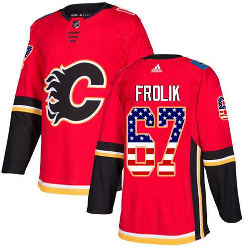 Men's Adidas Calgary Flames #67 Michael Frolik Red Home Authentic USA Flag Stitched NHL Jersey