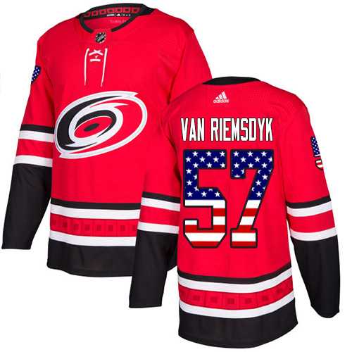 Men's Adidas Carolina Hurricanes #57 Trevor Van Riemsdyk Red Home Authentic USA Flag Stitched NHL Jersey