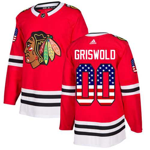Men's Adidas Chicago Blackhawks #00 Clark Griswold Red Home Authentic USA Flag Stitched NHL Jersey