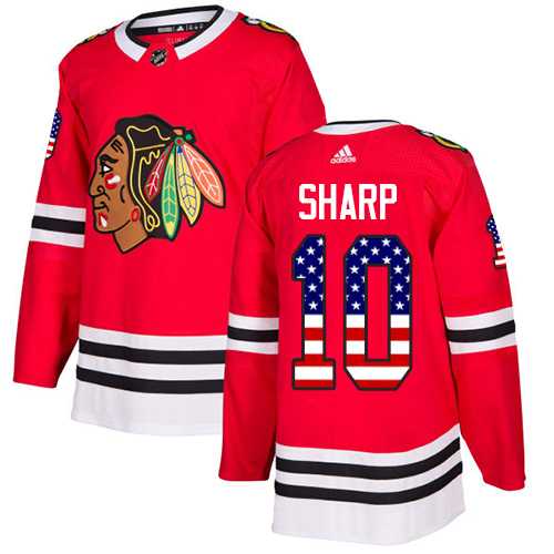 Men's Adidas Chicago Blackhawks #10 Patrick Sharp Red Home Authentic USA Flag Stitched NHL Jersey