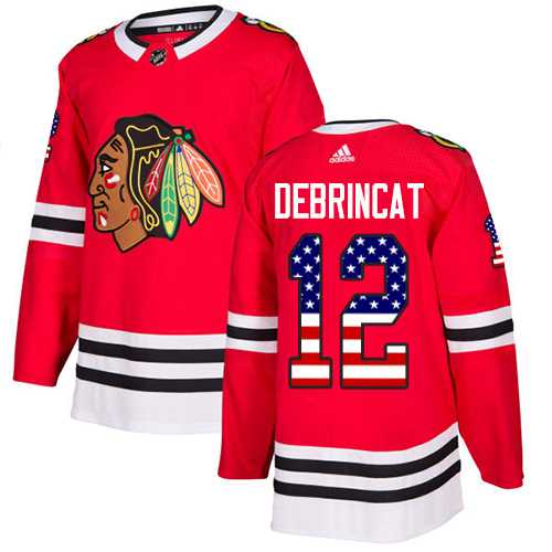 Men's Adidas Chicago Blackhawks #12 Alex DeBrincat Red Home Authentic USA Flag Stitched NHL Jersey