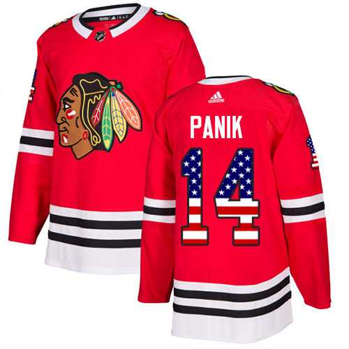 Men's Adidas Chicago Blackhawks #14 Richard Panik Red Home Authentic USA Flag Stitched NHL Jersey