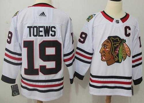 Men's Adidas Chicago Blackhawks #19 Jonathan Toews White Road Authentic Stitched NHL Jersey