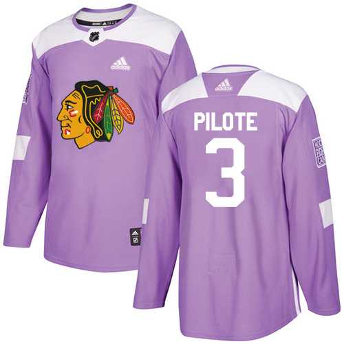 Men's Adidas Chicago Blackhawks #3 Pierre Pilote Purple Authentic Fights Cancer Stitched NHL