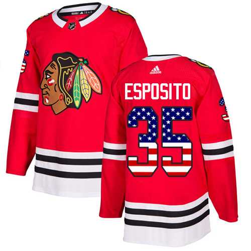 Men's Adidas Chicago Blackhawks #35 Tony Esposito Red Home Authentic USA Flag Stitched NHL Jersey